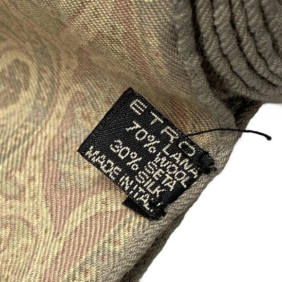 Auth ETRO - Bordeaux Light Blue Multi Wool Silk Scarf - Picture 6 of 6